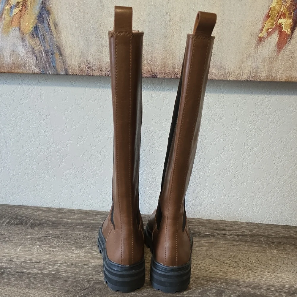 Madewell Brown Leather Heeled Boots with Black Panel - Picture 11 of 11